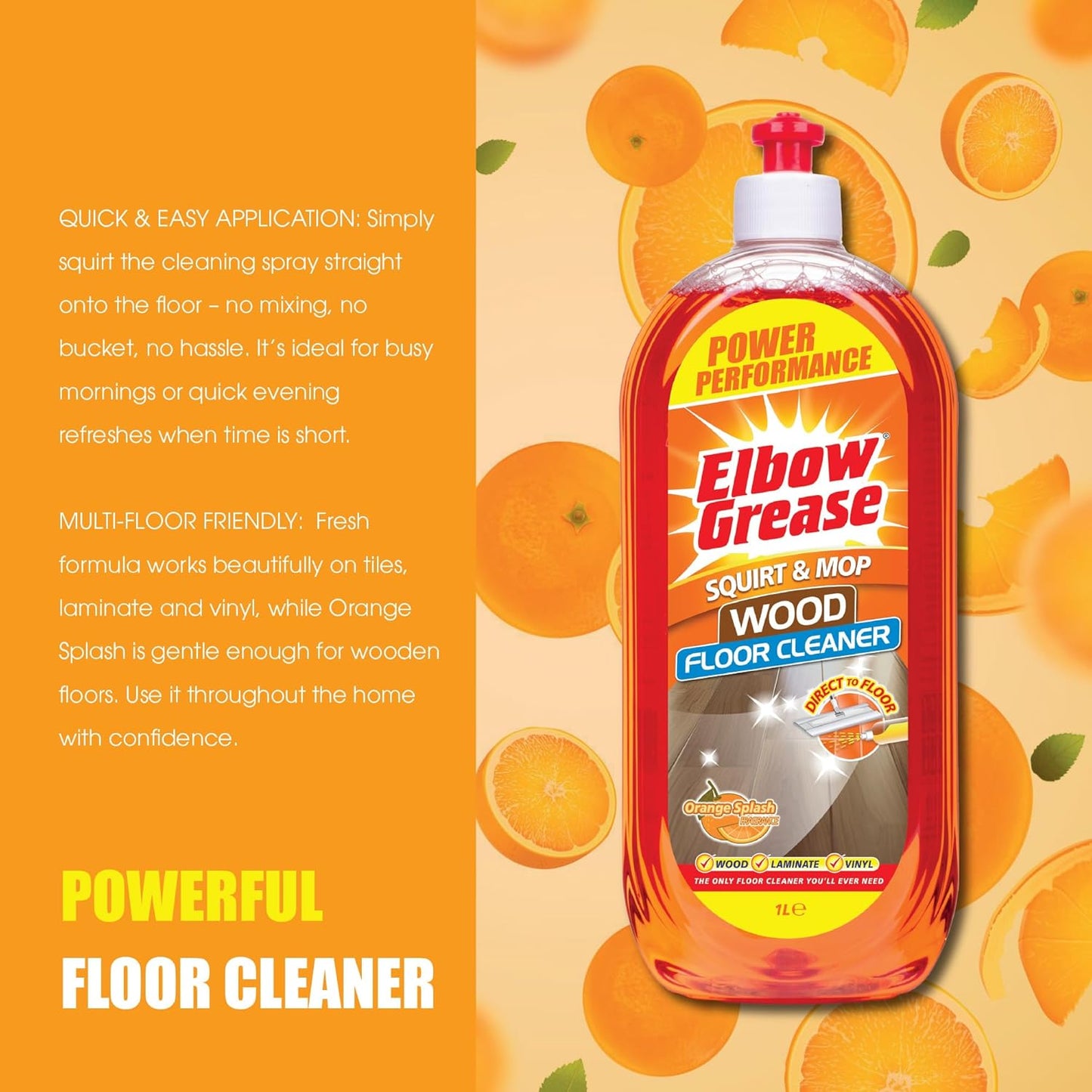 Elbow Grease Squirt & Mop Floor Cleaner | Orange | 1 x 1L
