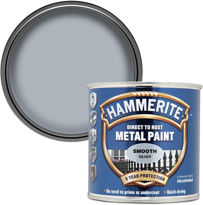 Hammerite 5084894 Direct To Rust Metal Paint - Smooth Silver Finish 2 x 250Ml