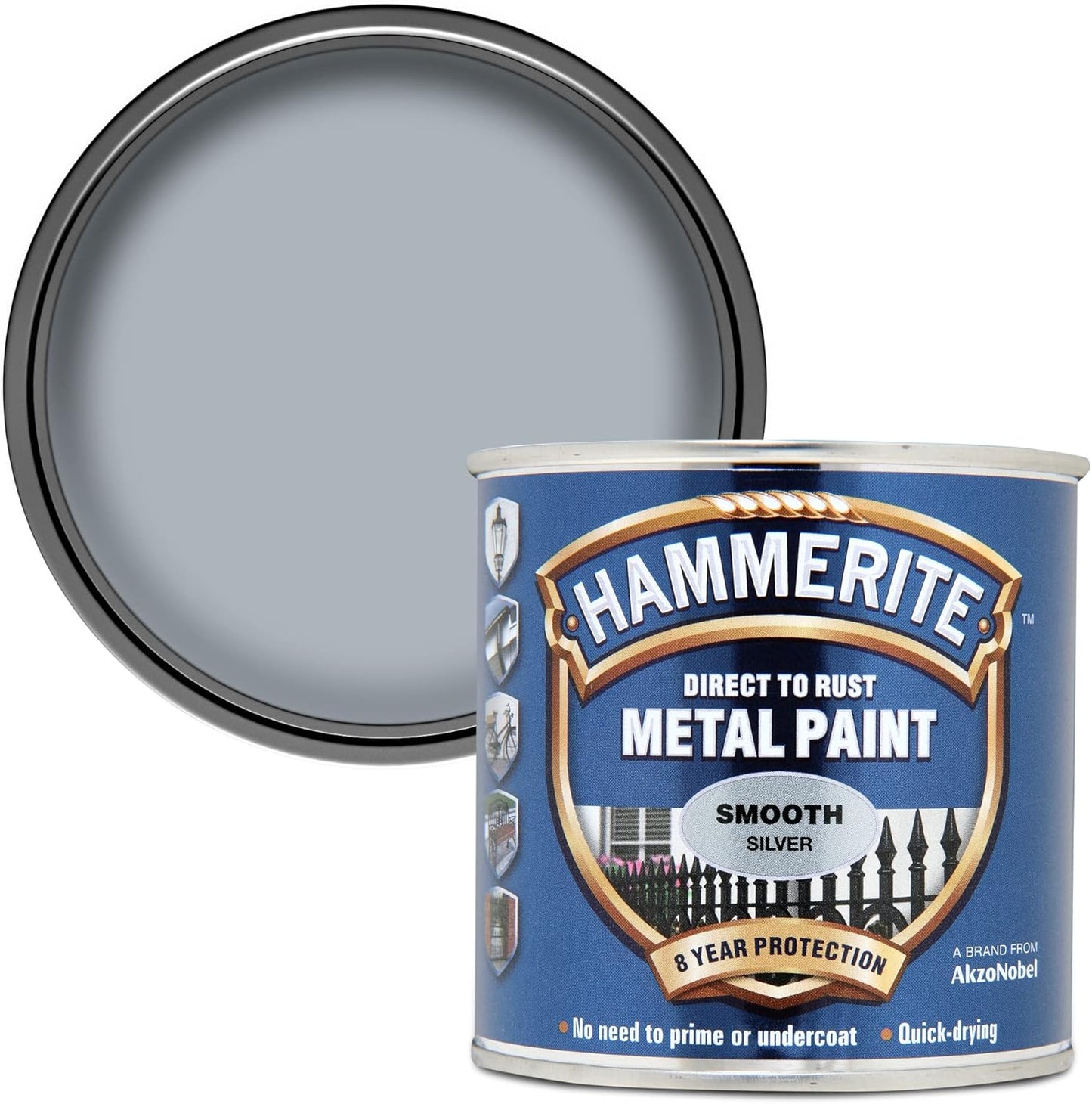 Hammerite 5084894 Direct To Rust Metal Paint - Smooth Silver Finish 250Ml