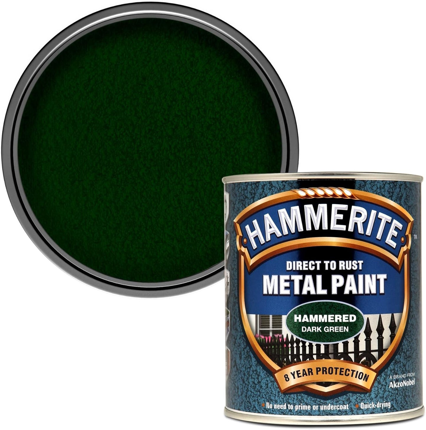 Hammerite  Direct To Rust Metal Paint - Hammered Dark Green Finish 250Ml