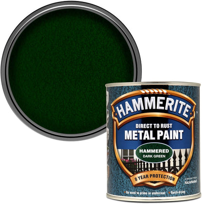 Hammerite  Direct To Rust Metal Paint | Hammered Dark Green Finish 250ml