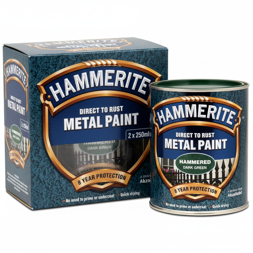 Hammerite  Direct To Rust Metal Paint | Hammered Dark Green Finish 250ml