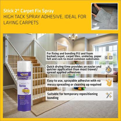 Everbuild Stick2 Carpet Fix Spray Adhesive | High Tack Spray | Foaming Formula | 3 x 500ml