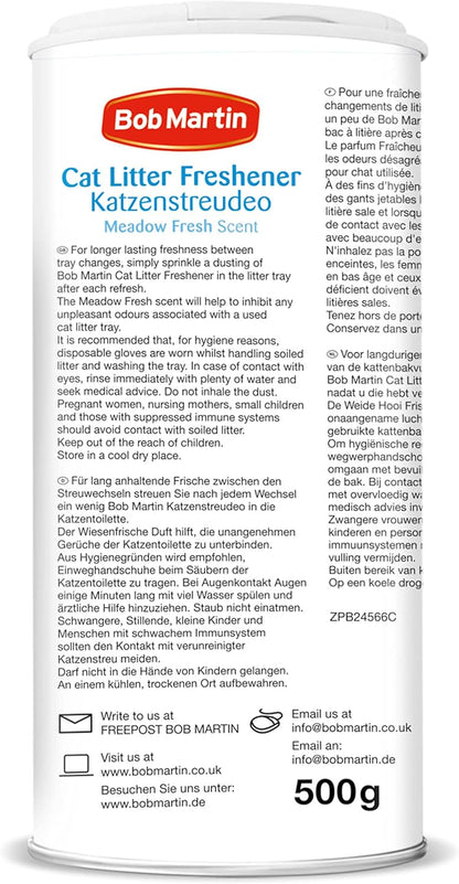 Bob Martin Cat Litter Freshener Powder, Meadow Fresh Scent 500g | 4 Pack Bundle