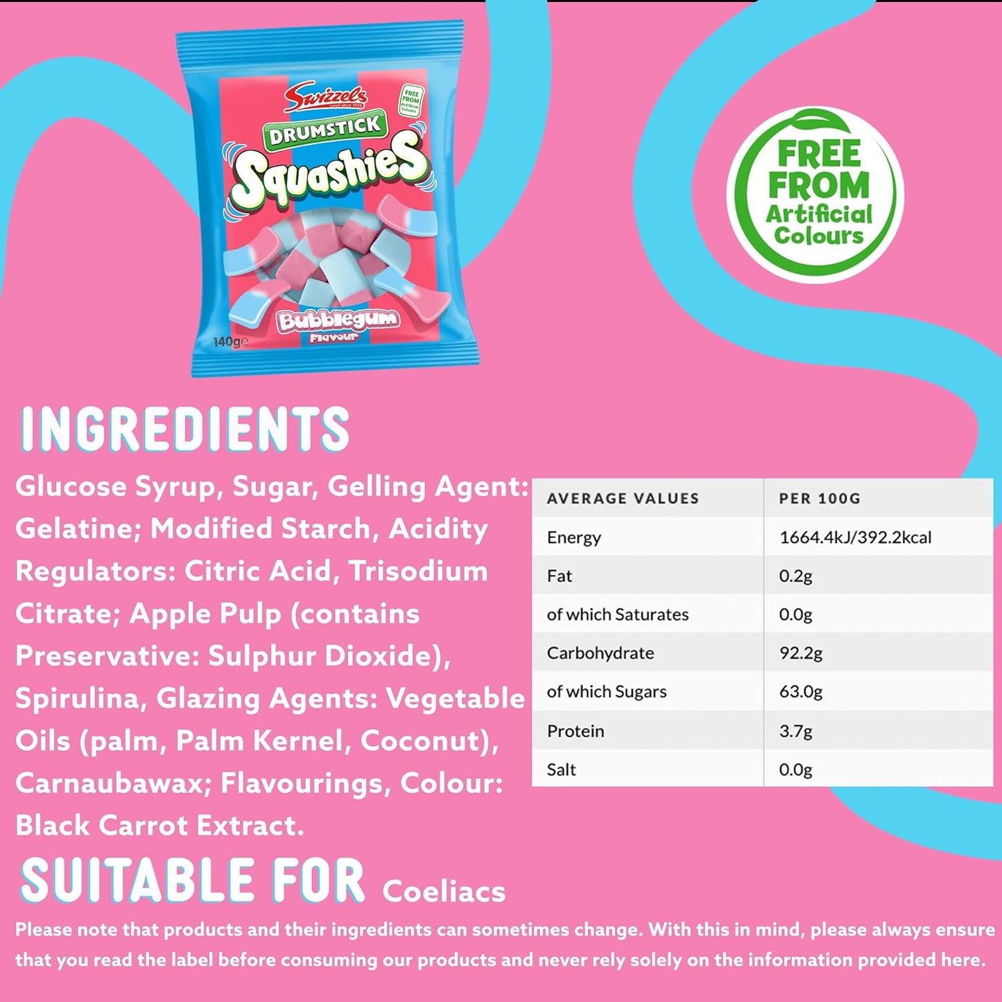 Swizzels Drumstick Squashies Bubblegum 140g| 6 Packet Bundle