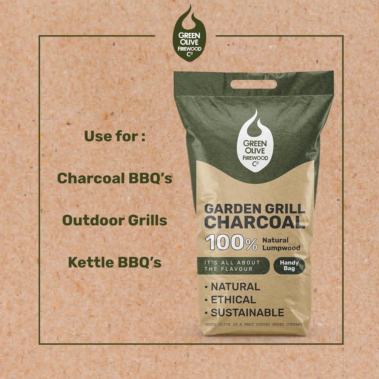 The Green Olive Firewood Garden Grill BBQ Charcoal | Cooking on Charcoal Barbecues |  3kg Bag