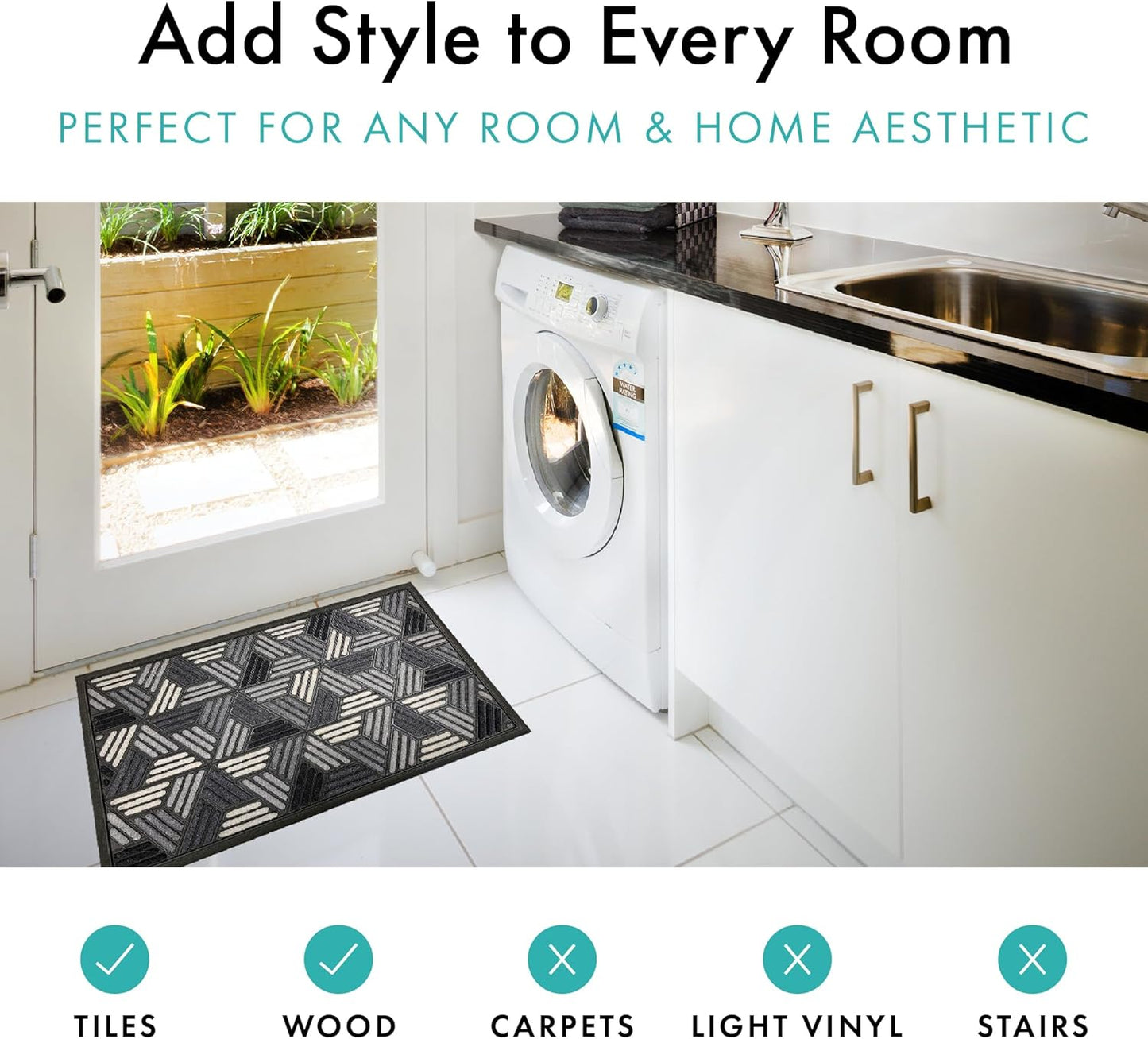 Scrape Sorb Premium Doormat | Diamond Grey | 45 x 75cm | Durable Nylon Pile