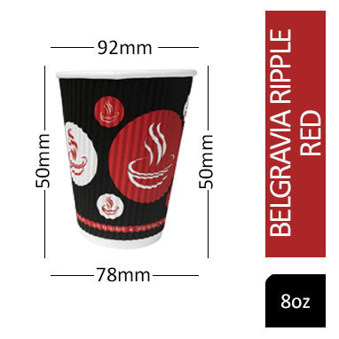 NEW Belgravia 25cl/8oz Triple Walled Paper Red & Black Ripple Cups