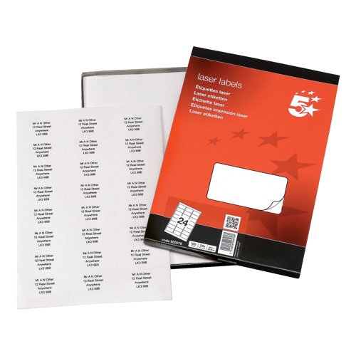 5 Star Multipurpose Labels Laser Copier Inkjet 64x34mm White (Pack of 2400) 900079