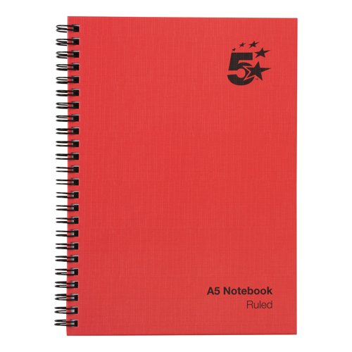 5 Star Wirebound Notebook Ruled 70gsm 160 Page A5 Red (Pack of 5) 912939