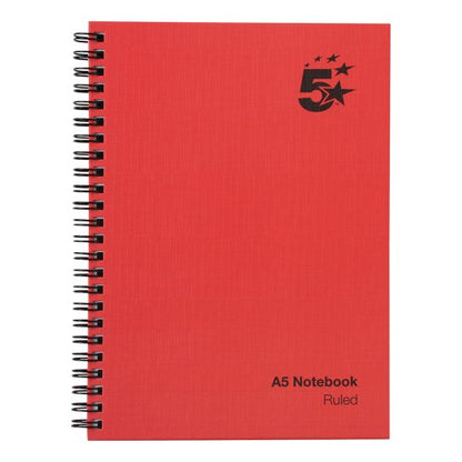 5 Star Wirebound Notebook Ruled 70gsm 160 Page A5 Red (Pack of 5) 912939