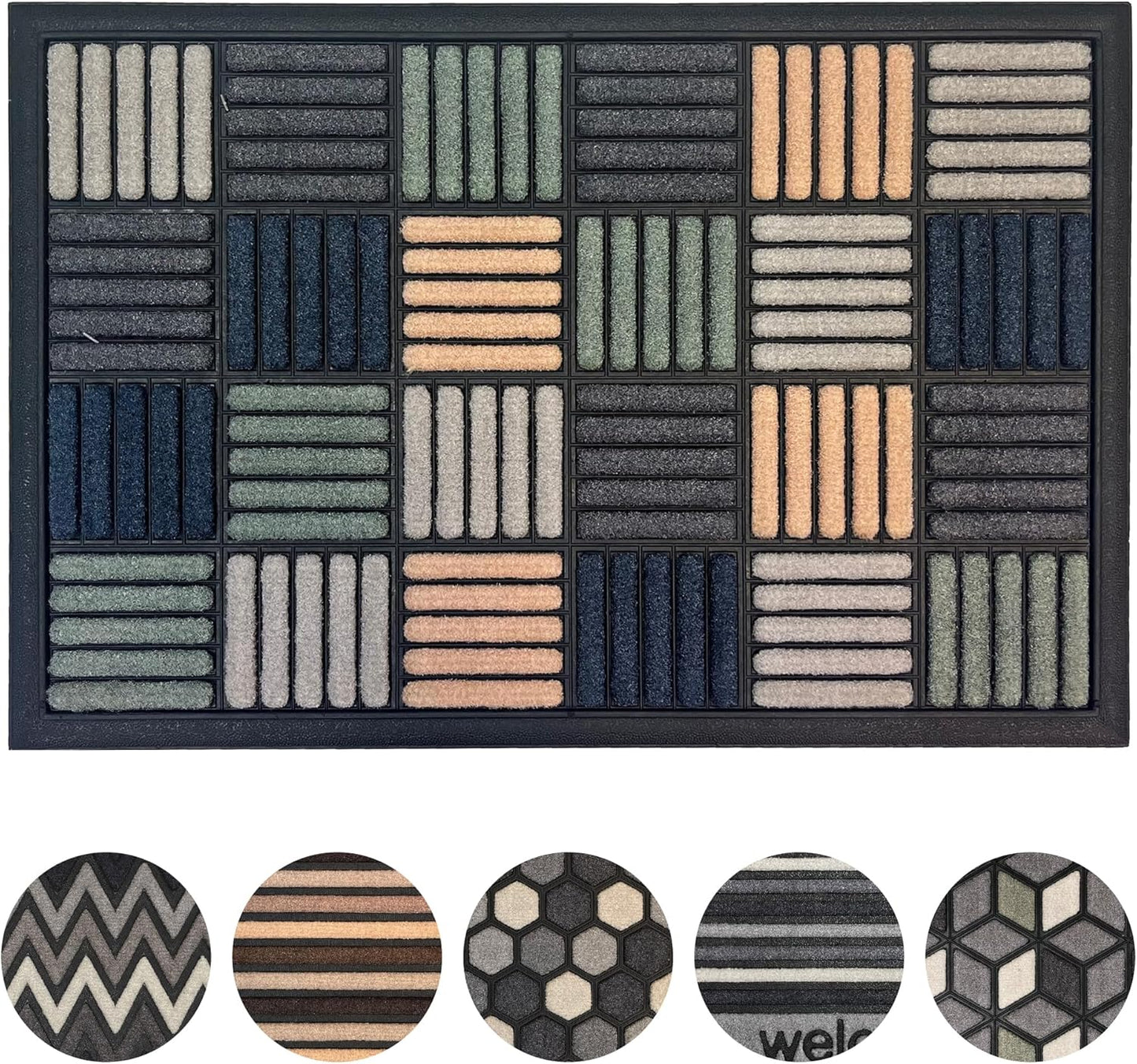 Scrape Sorb Premium Doormat | Parquet Multi | 45 x 60cm | Durable Nylon Pile