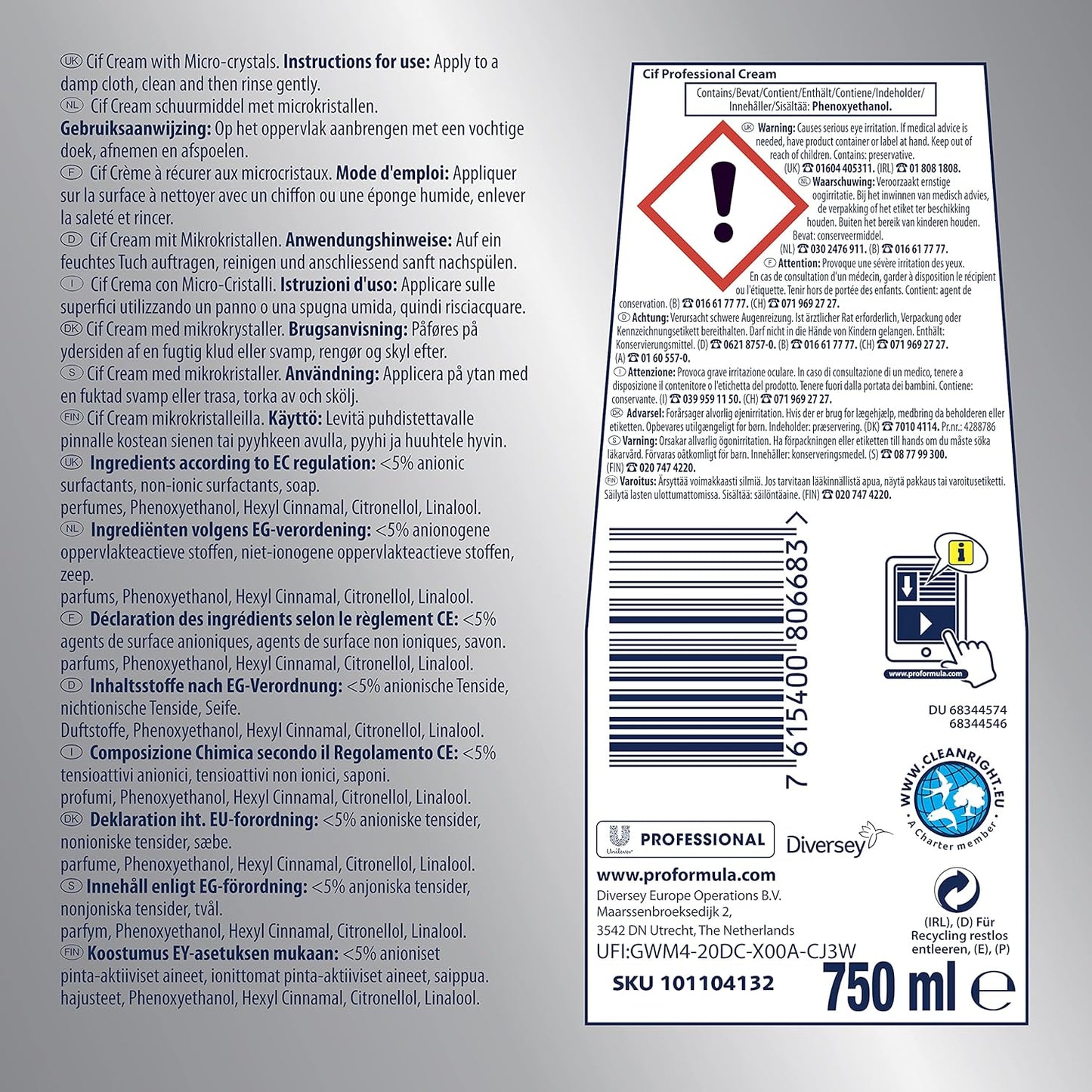 Cif Pro Formula Original Cream Cleanser 750ml | 3 Pack Bundle