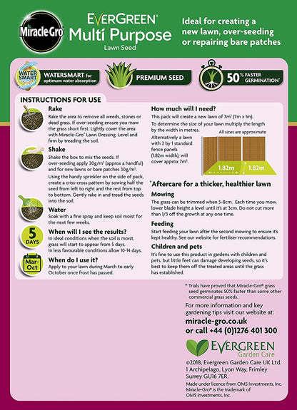 Miracle-Gro Evergreen Multi Purpose Lawn Seed 7m2, 210g - UK BUSINESS SUPPLIES