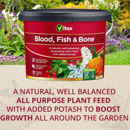Vitax Blood Fish & Bone Fertiliser| AllYear Around Continuous Nutrition | 10kg Resealable Tub