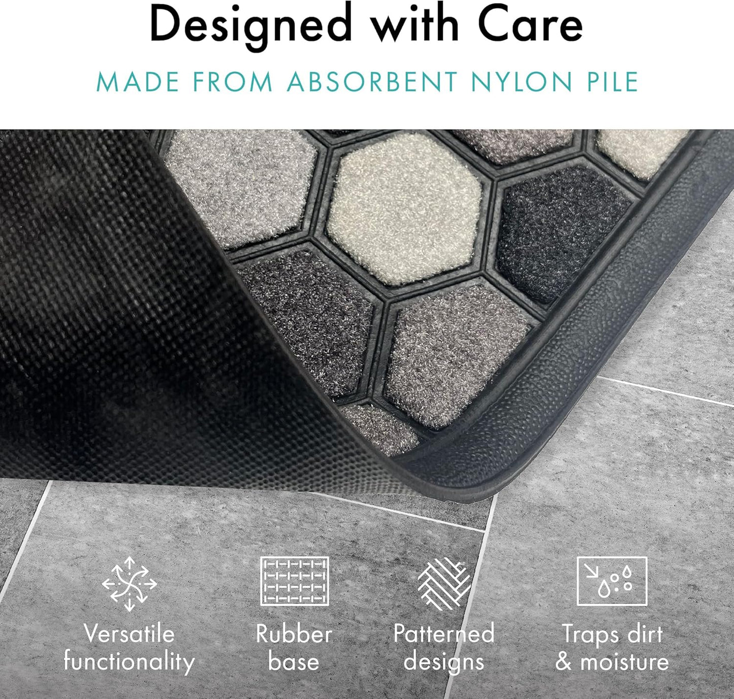 Scrape 'N' Sorb Premium Doormat | Honeycomb | 40 x 60cm | Durable Nylon Pile