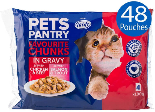 Hilife Pets Pantry Cat Food Favourite Chunks in Gravy, 48 x 100g Pouches