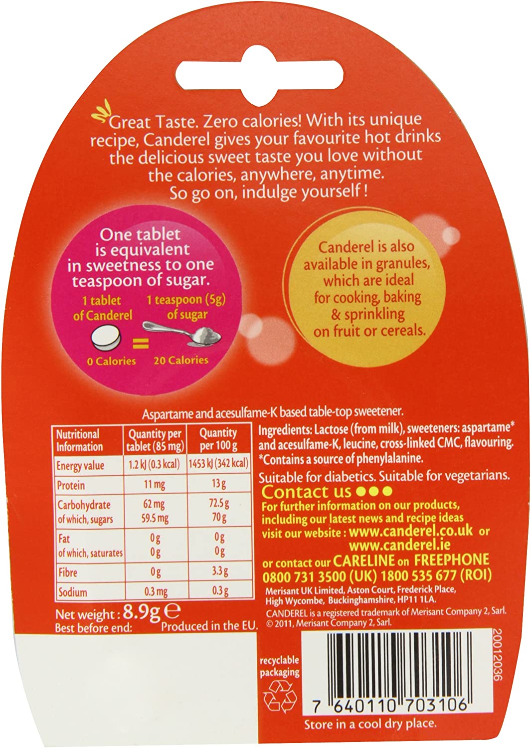 Canderel Low Calorie Sweetener 105 Tablets - UK BUSINESS SUPPLIES