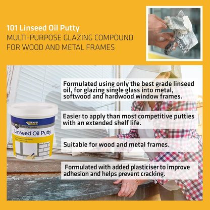 Everbuild 101 Multi-Purpose Linseed Oil Putty – Suitable For Single Pane Glass – Brown – 500 G