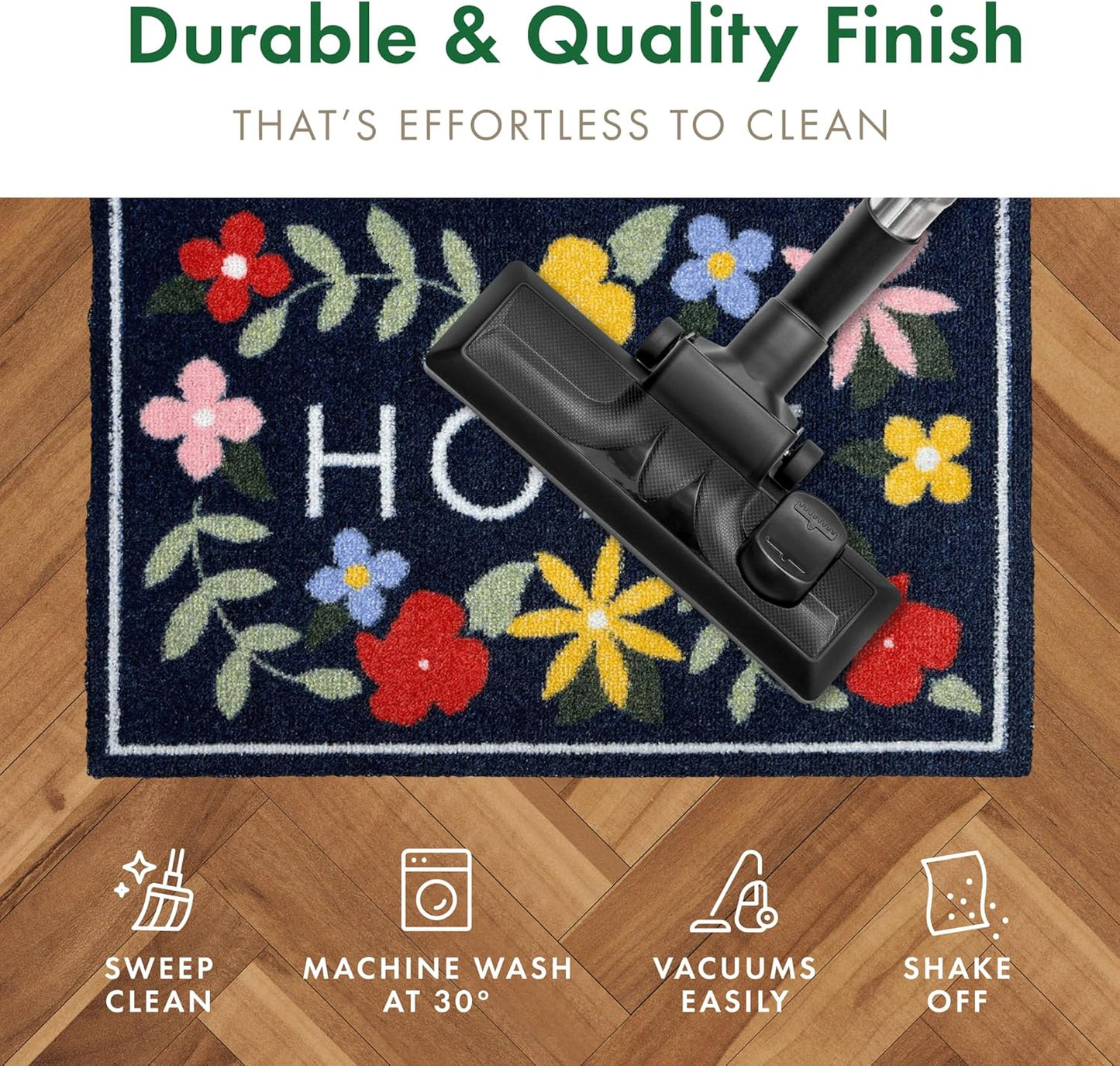 Floral HOME Navy 50 x 75cm | Made from Recycled Materials | Anti-slip Door Mat