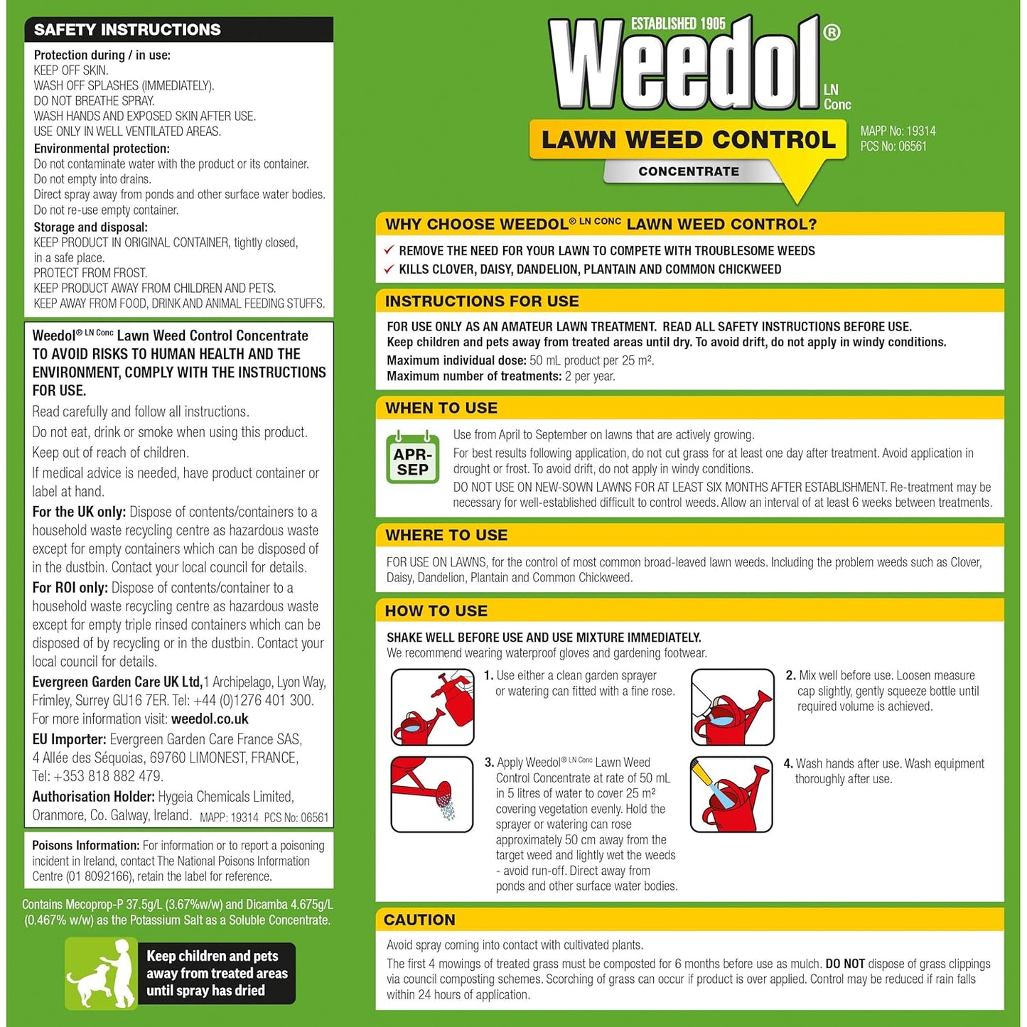 Weedol Lawn Weedkiller |  Concentrated 500ml | Kills Weeds Not Lawns