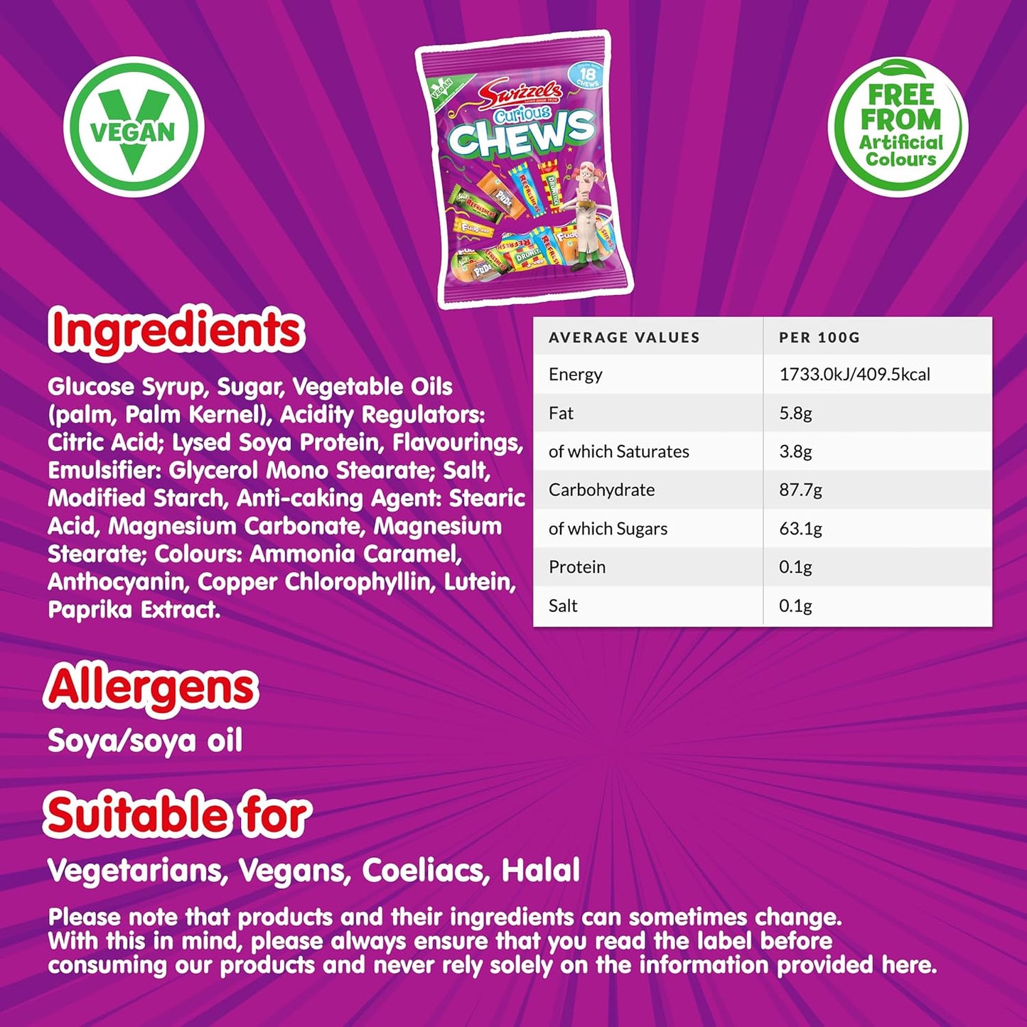 Swizzels Curious Chews 171g | An Assortment of Family Favourite Chews | 18 Chew Packet