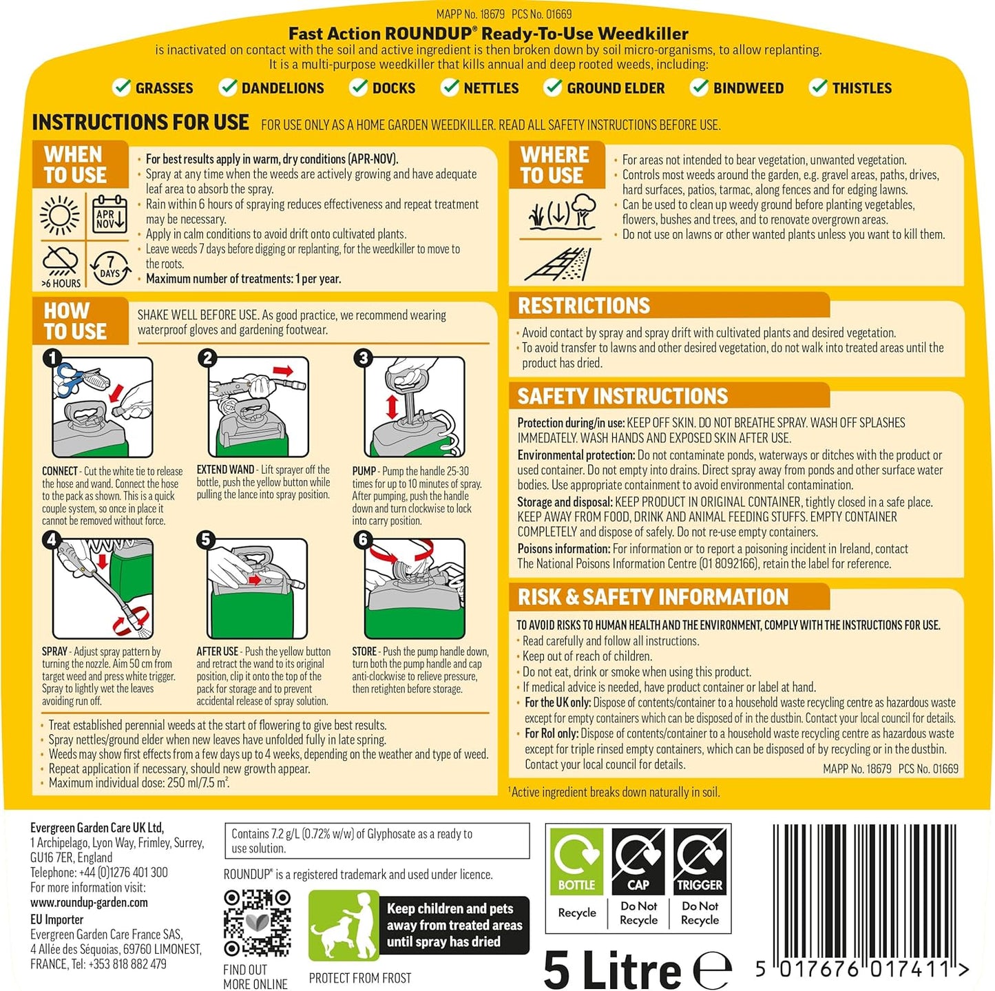 Roundup Multi Pack | 2 x 5 Litre | Ready to Use | 1 x 5L Pump & Go and 1 x 5L Refill