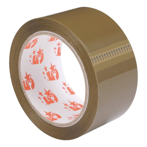 5 Star Packaging Tape Low Noise Polypropylene Buff 48mmx66m (Pack of 6) 924231