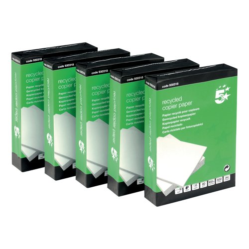5 Star A4 Copier Paper Recycled 80gsm White Ream-Wrapped (Pack of 2500) 930318