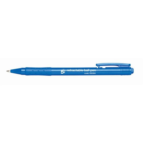 5 Star Retractable Ball Pen Medium 1mm Tip 0.7mm Line Blue (Pack of 20) 930384