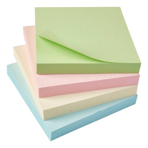 5 Star Recycled Re-Move Sticky Notes Repositionable 76x76mm Assorted Pastel (Pack of 12) 938187