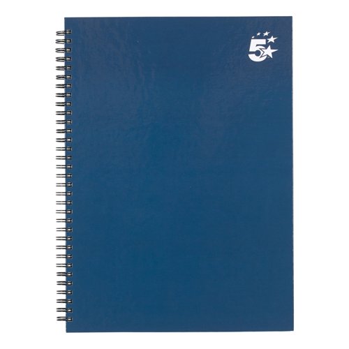 5 Star Wirebound Hardback Notebook Ruled A4 140 Page Indigo (Pack of 5) 943482