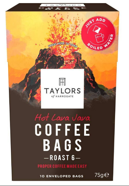 Taylors of Harrogate Hot Lava Java Coffee Bags (10 Enveloped Bags Per Pack x 3 Packs = 30 Coffee Bags)