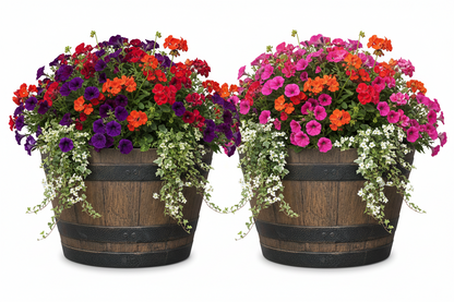 Fixtures Half Barrel Cask Brown 40cm x 27cm Medium Planter