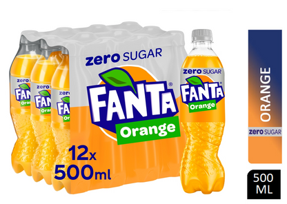 Fanta Orange ZERO Soft Drink 500ml Bottle (Pack of 12)
