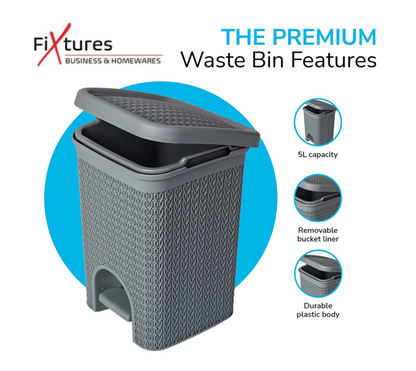 Fixtures Lace Design 5L Pedal Bin Grey - UK BUSINESS SUPPLIES