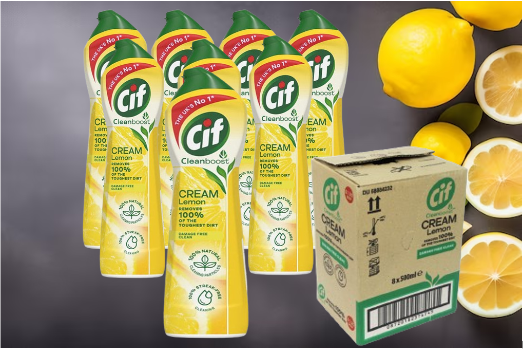 Cif Lemon Cream Cleaner multipurpose surface cleaner with 100% Natural | Multi-Pack Bundle 6 x 500ml