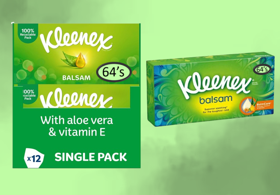 Kleenex Balsam Facial Tissues 12 Pack 64 Tissues Box, For Everyday Use Aloe Vera
