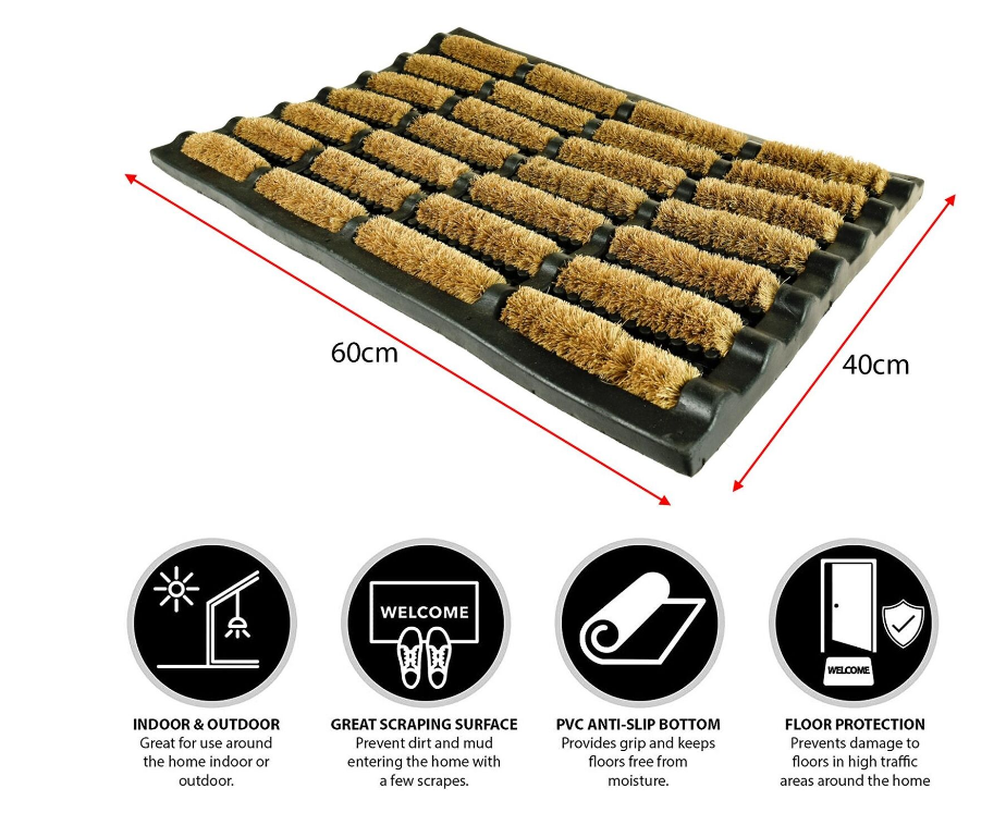 Fixtures Terrington Style Door Mat Heavy Duty Rubber Tuff | 40 x 60 cm | 2 Pack