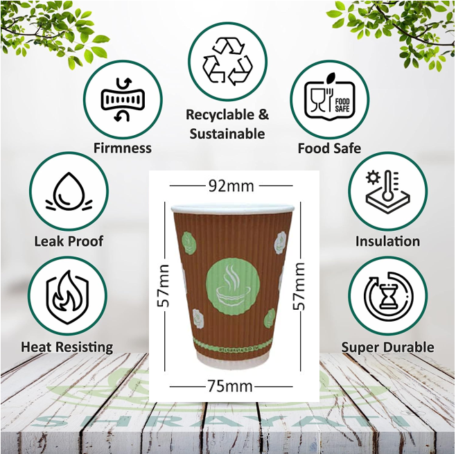 12oz Belgravia 100% Biodegradable Ripple Paper Cups 25s