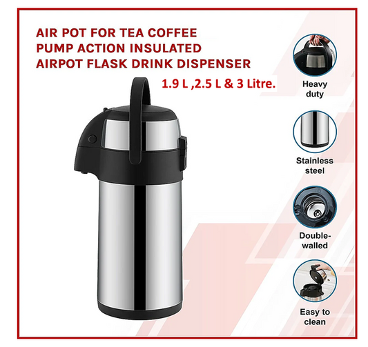 Fixtures Chrome President Pump AirPot Vacuum Jug 1.9L - 3 Litre (ALL SIZES)