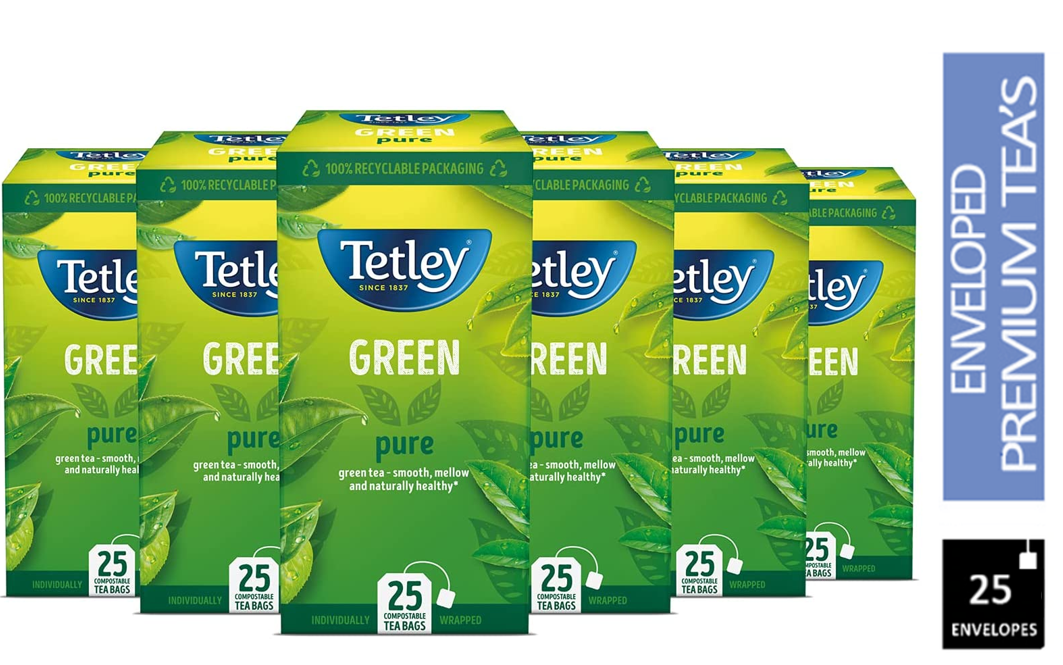 Tetley Pure Green Individually Wrapped Tea Bags  25's