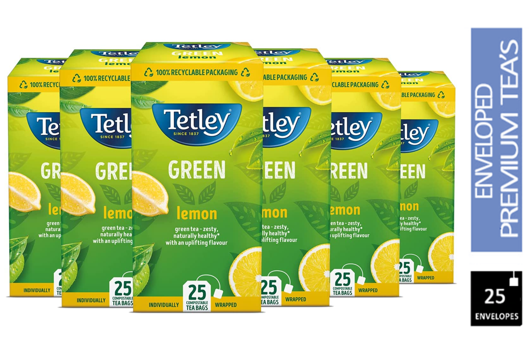Tetley Green Tea With Lemon Enveloped Tea Bags 25's