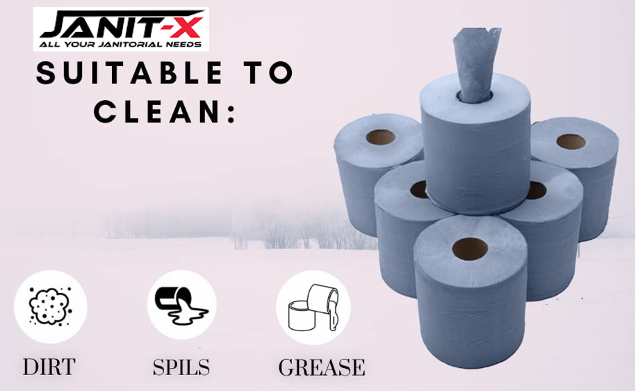Janit-X Eco 100% Recycled Centrefeed Rolls Blue 6 x 400s CHSA Accredited