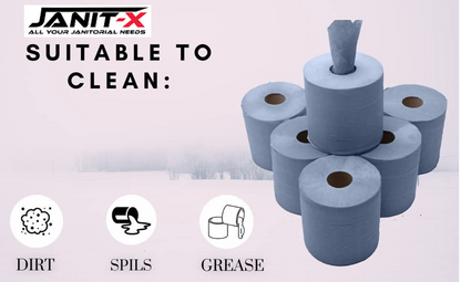 Janit-X Eco 100% Recycled XL Centrefeed Rolls Blue 6 x 150m CHSA Accredited