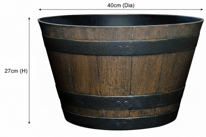 Fixtures Half Barrel Cask Planter Brown 40cm x 27cm.