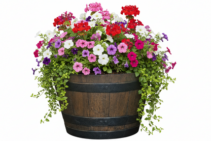 Fixtures Half Barrel Cask Planter Brown 40cm x 27cm.