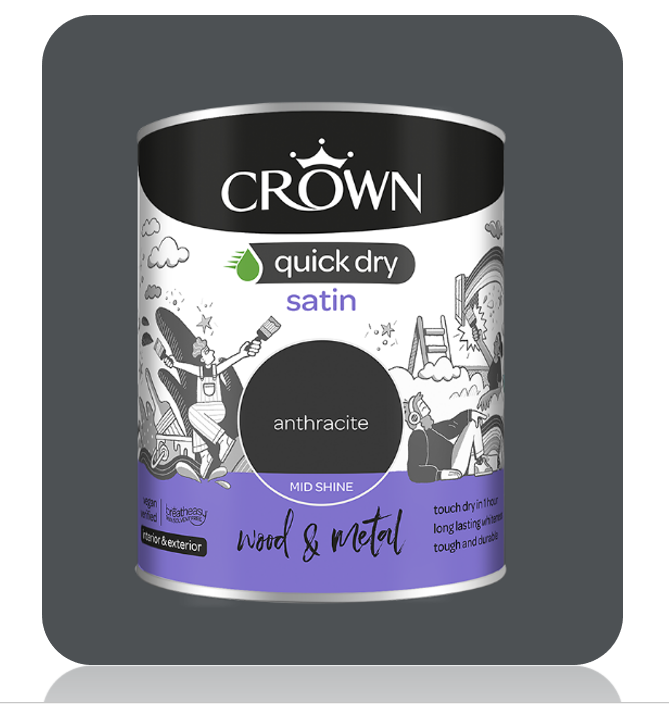 Crown Quick Dry Satin Paint Anthracite Grey 750Ml Int/Ext Wood Or Metal