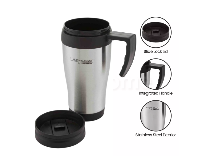 Thermos Stainless Steel Travel Mug With Slide Lock Lid 400ml