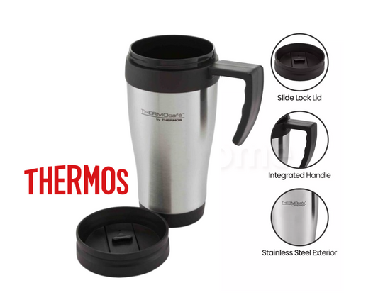 Thermos Stainless Steel Travel Mug With Slide Lock Lid 400ml